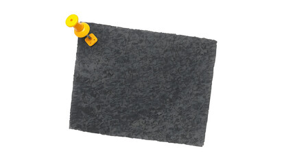 Black  sticky paper  note with yellow pushpin isolated on transparent background