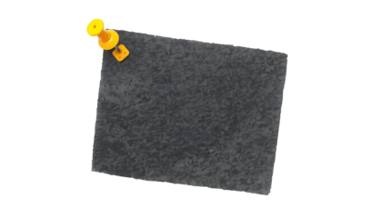 Black  sticky paper  note with yellow pushpin isolated on transparent background