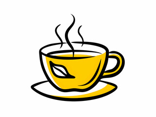 Obraz premium Cup of Tea Illustration with Steam and Leaf Design