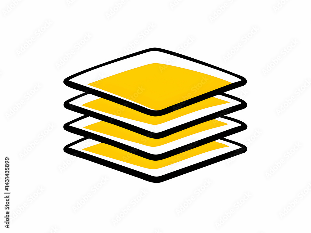 Poster Stack of Yellow Square Layers on White Background