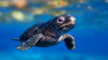 Obraz premium Sea turtle in blue ocean