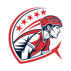 Baseball Player Swinging Bat with Stars – Athletic Logo or Sports Team Illustration .