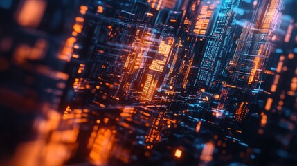 Obraz premium Abstract digital city, network of glowing lines