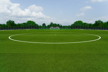textured soccer game field with neon fog - center, midfield