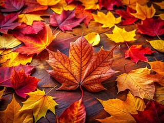 Fototapeta premium Autumn Leaves Scattered on Ground - Fall Foliage Pattern Illustration, Copy Space