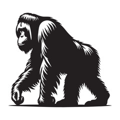 Sleek orangutan vector silhouette created for minimalist branding – orangutan silhouette – orangutan vector – orangutan illustration – silhouette of orangutan – orangutan icon   © Naseem