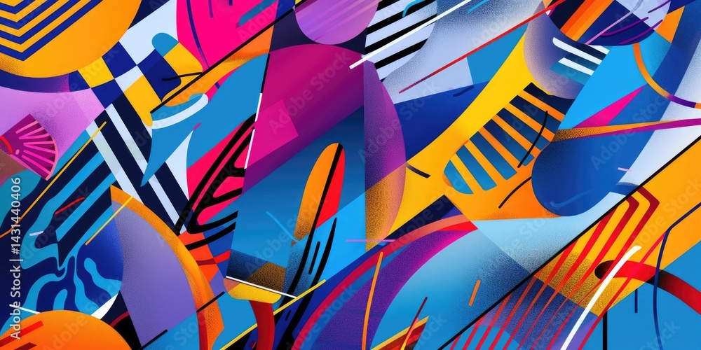 Poster colorful abstract geometric shapes and patterns. digital artwork of vibrant color of shape with over