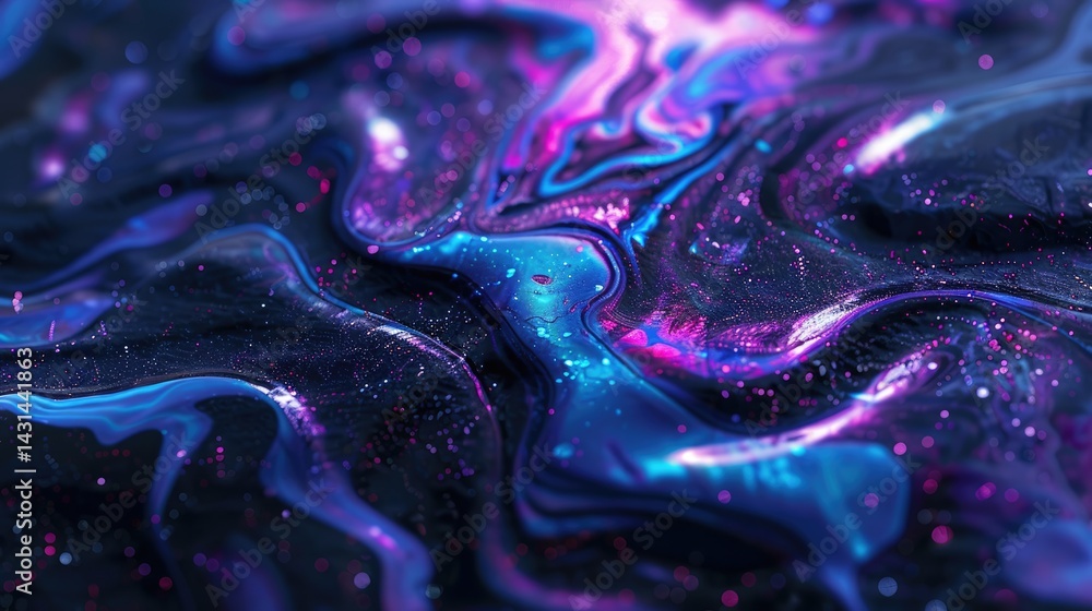 Poster the close up abstract picture of the blue and violet colour that has been mixing with each other, mi