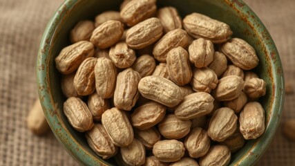 Obraz premium Raw Shelled Peanuts in Rustic Bowl on Natural Background