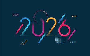 Happy New Year 2026 greeting card with fireworks and colored numbers on texture background 