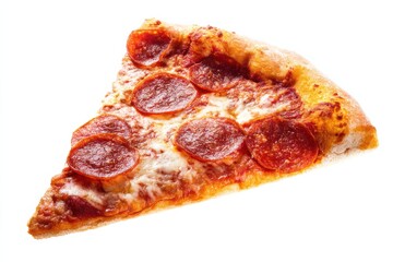 single slice of pepperoni pizza isolated on white background