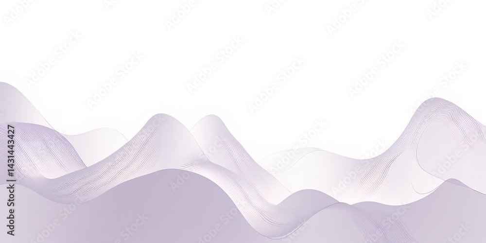 Poster abstract background with light purple waves and white space creating a serene landscape view