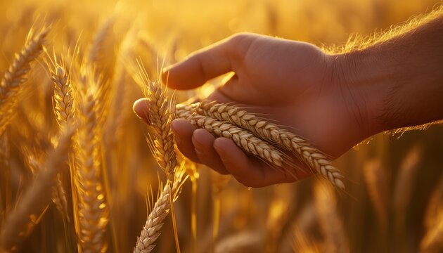 Close-Up Image Of Farmers Shaking Hands Over Their Wheat Crops. Vividly Capturing The Essence Of Agricultural Cooperation And Partnership.