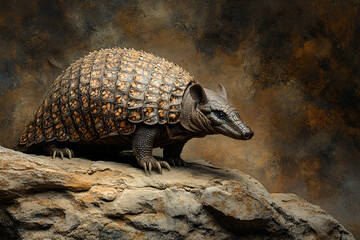 Obraz premium Side-profile view of an armadillo in a fine art studio scene.