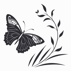 Monarch butterfly silhouettes collection, vector illustration