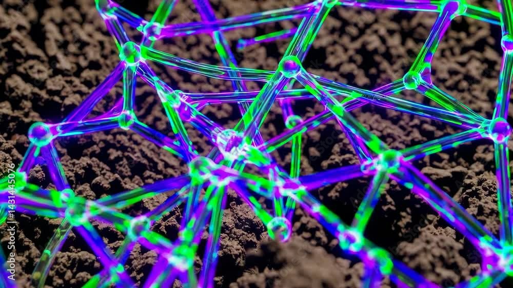 Poster luminous mycelium network creating simple patterns in nature