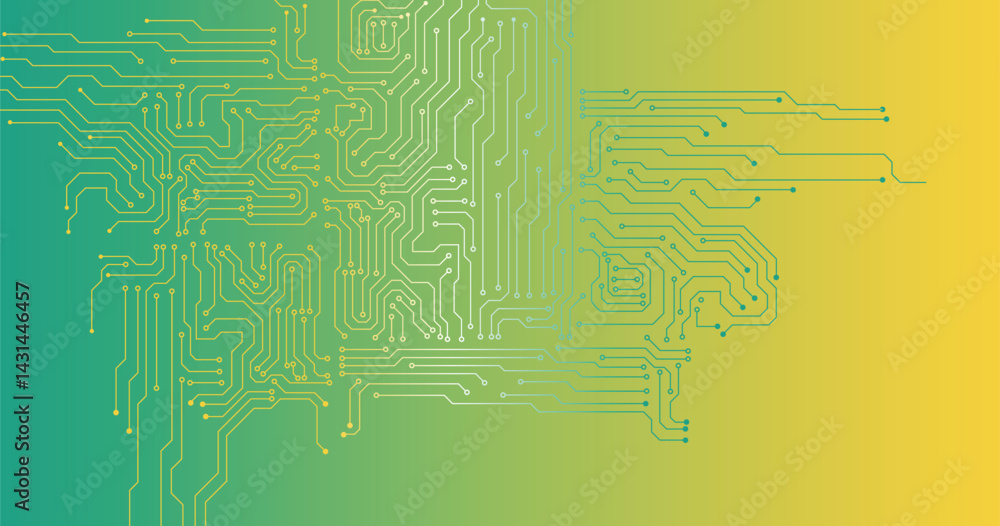 Poster abstract technology green lines circuit cyber pattern on green and yellow gradient background vector