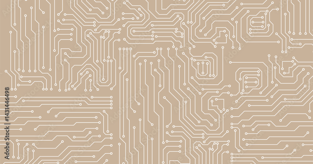 Poster abstract technology white lines circuit cyber pattern on brown background vector