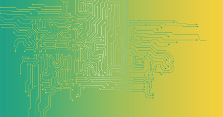 Abstract technology green lines circuit cyber pattern on green and yellow gradient background vector
