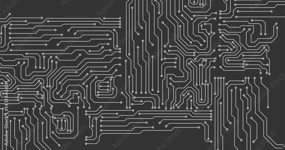 Poster abstract technology white lines circuit cyber pattern on black background vector