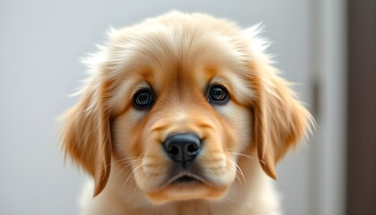 Golden retriever dog smiling in bright studio portrait