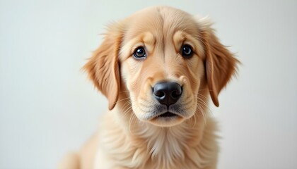 Golden retriever dog smiling in bright studio portrait