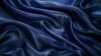 Fototapeta premium Dark blue satin fabric with soft folds creating a luxurious and elegant textile background texture