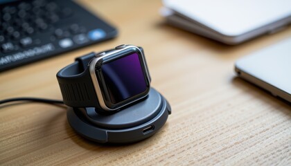 Smartwatch Charging Station Home Office Tech Setup Modern Environment Close-Up View Efficient Living