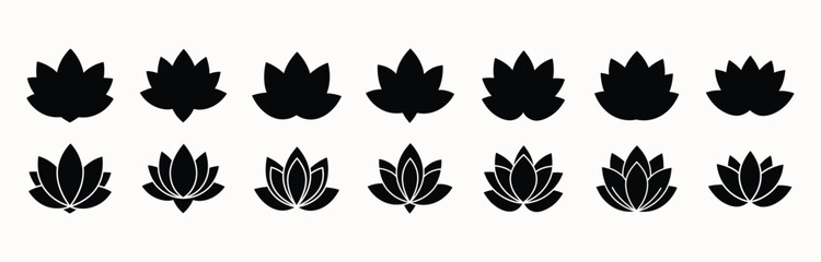Lotus Flower Silhouette Icon Set – Collection of Minimalist Floral Vector Illustrations for Logos, Tattoos, and Decorative Design