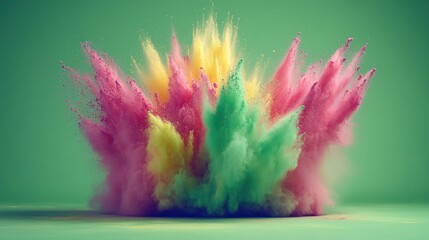 Fototapeta premium Colorful powder explosion against green background (2)