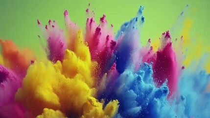 Colorful powder explosion against green background