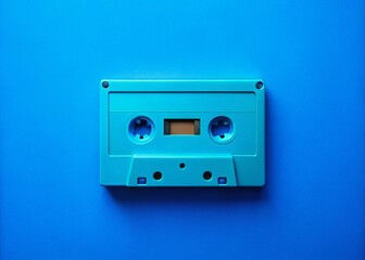 Fototapeta premium Blank Cassette Tape Mockup: Blue Background Silhouette, Retro Music Template