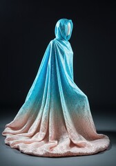 Turquoise to Pink Ombre Sequin Cloak on Mannequin