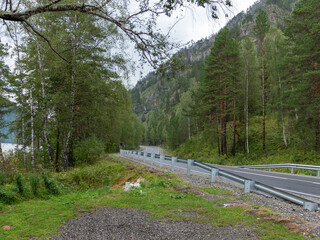 Cinematic landscape the road leaving for the mountains in the early morning
