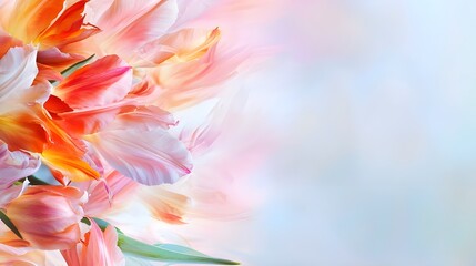 Minimal floral compositions with copy space on soft pastel backgrounds, elegant and dreamy flower arrangements perfect for greeting cards, banners, product packaging, or modern social media designs