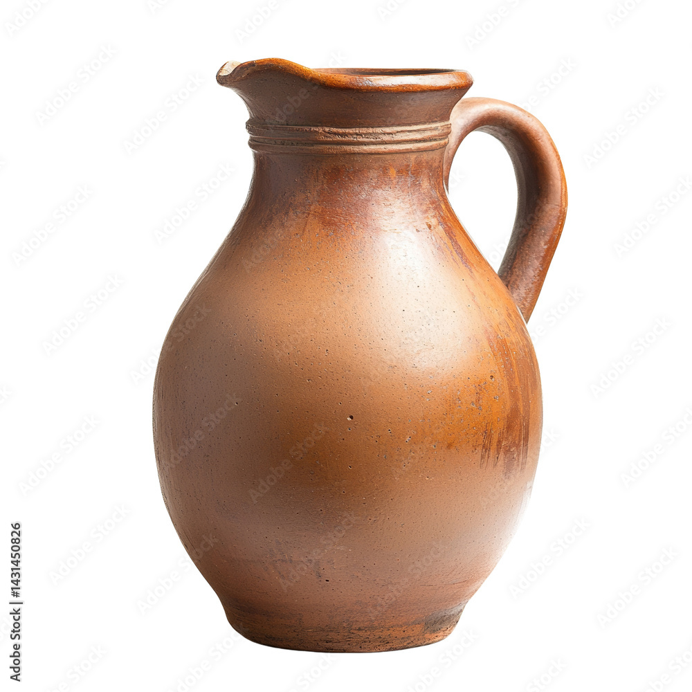 Poster earthenware pitcher displaying a warm rustic gradient against stark dark backdrop