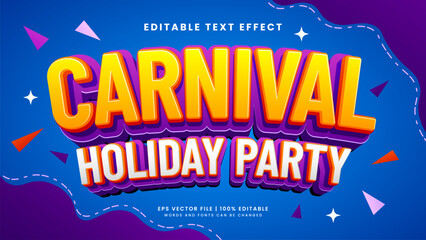 Carnival holiday party 3d editable text effect retro and vintage style
