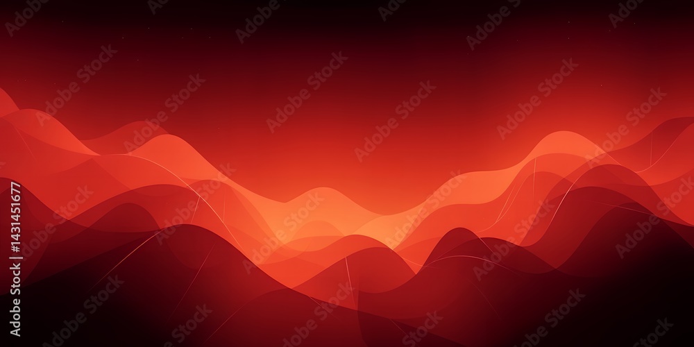 Poster abstract red landscape with wavy lines and gradient lighting creating depth and texture