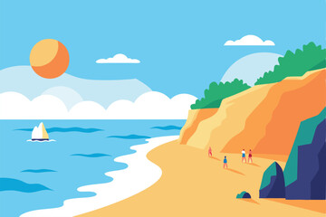 Obraz premium a-sun-kissed-coastline-with-cliffs--crashing-waves 
