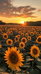 Fototapeta premium Majestic Sunflowers Stretching Towards The Sun High Resolution Photo
