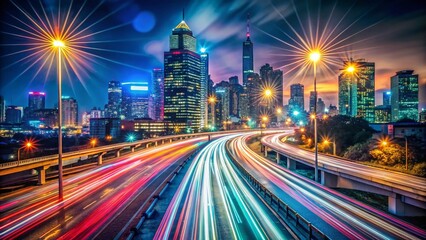 Fototapeta premium Blurred City Lights Long Exposure Social Media Header Background