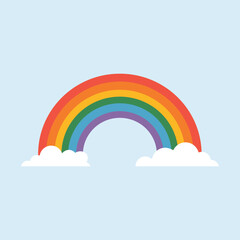 Colorful Rainbow with Clouds Cute Minimalist Vector Illustration