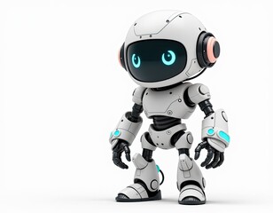 Cute White Robot, Friendly AI Character, 3D Rendered Bot