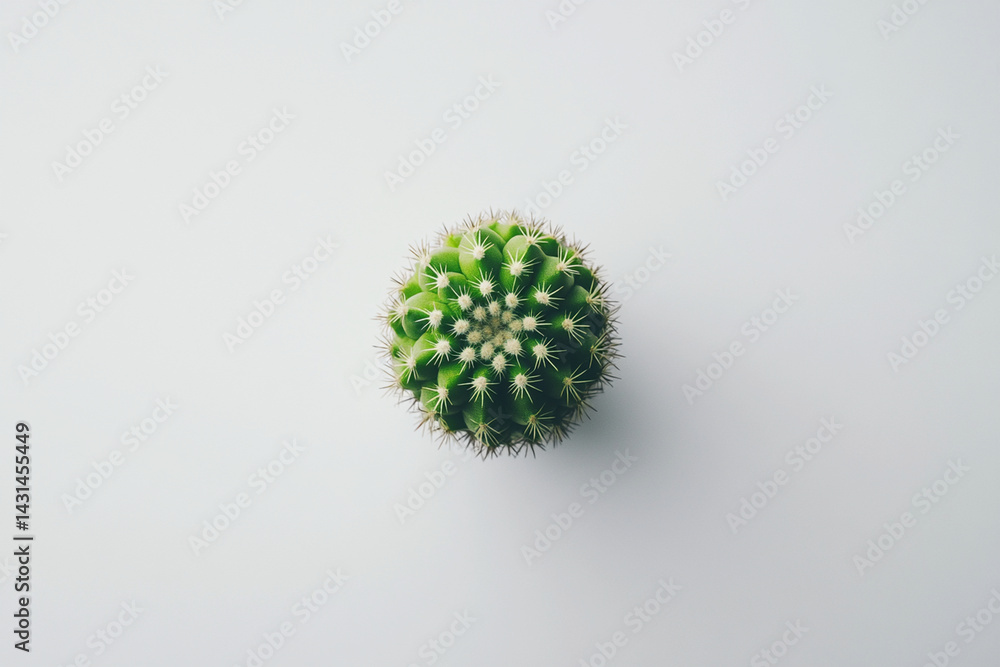 Poster round green cactus with spines on a light background showcasing its unique texture and shape
