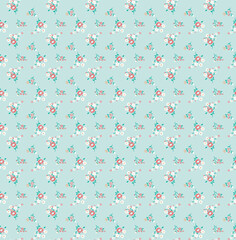 Seamless Vintage Floral Pattern on Pastel Blue Background