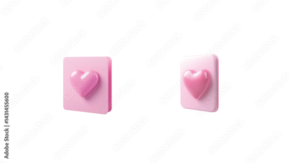 Aufkleber pink heart icon set featuring various 3d shapes and styles for diverse design applications
