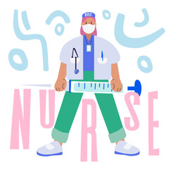 Happy International Nurse Day background with cartoon nurse characters in hospital professional staff. Flat vector healthcare workers. Abstract greeting card for nurses