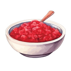 bowl of cranberry sauce cute watercolors illustration on white background