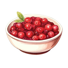 bowl of cranberry sauce cute watercolors illustration on white background