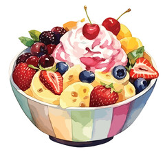 bowl of ice cream with sprinkles cute watercolors illustration on white background